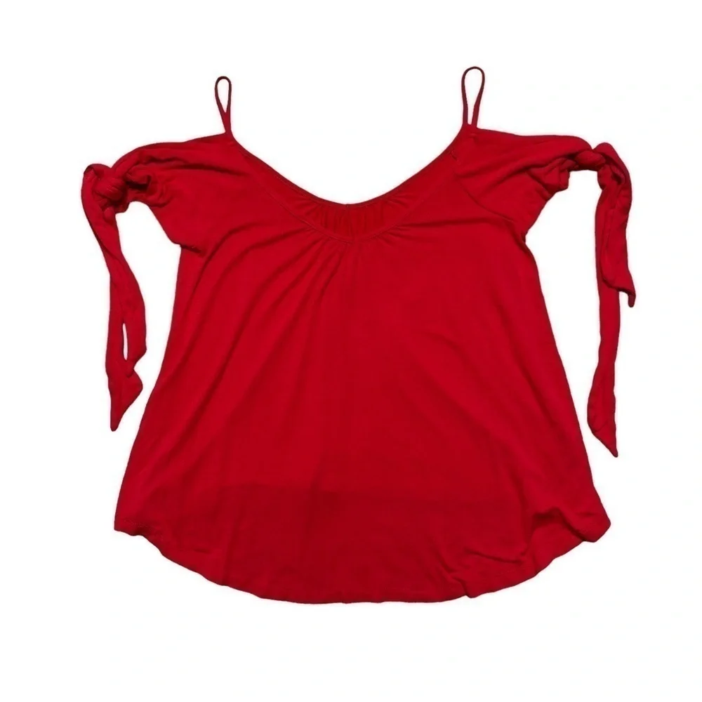Free People We the Free Red Believe Me Cold Shoulder Blouse US XS